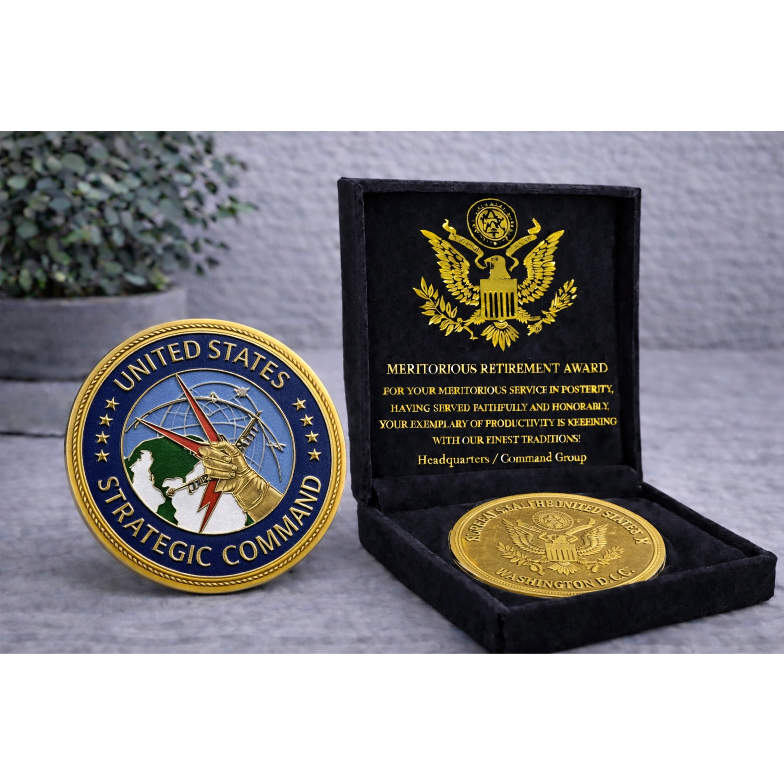 United States Strategic Command Challenge Coin USA w/ Retirement Award