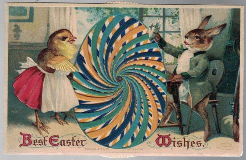 Easter~ Clapsaddle~Dressed Rabbit & Chick~Kaleidoscope~Spinner~Antique Postcard
