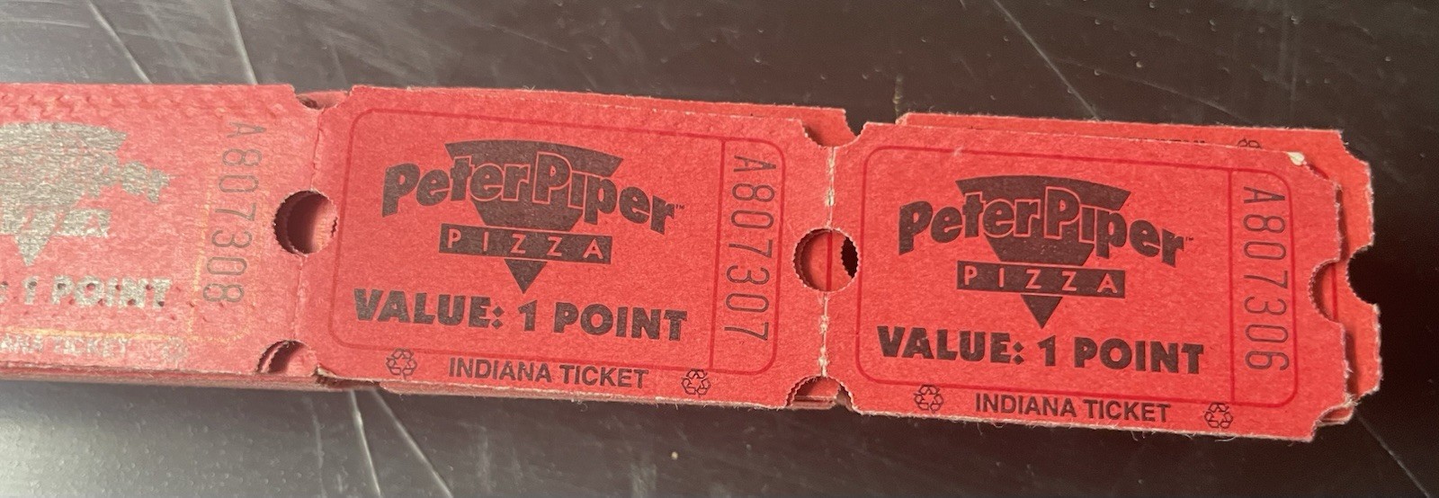 Vintage Peter Piper Pizza Tickets. Early 1993-1997 Red.