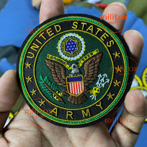 United States ARMY Hand Embroidered Bullion Wire Blazer Badge, crest, sew on