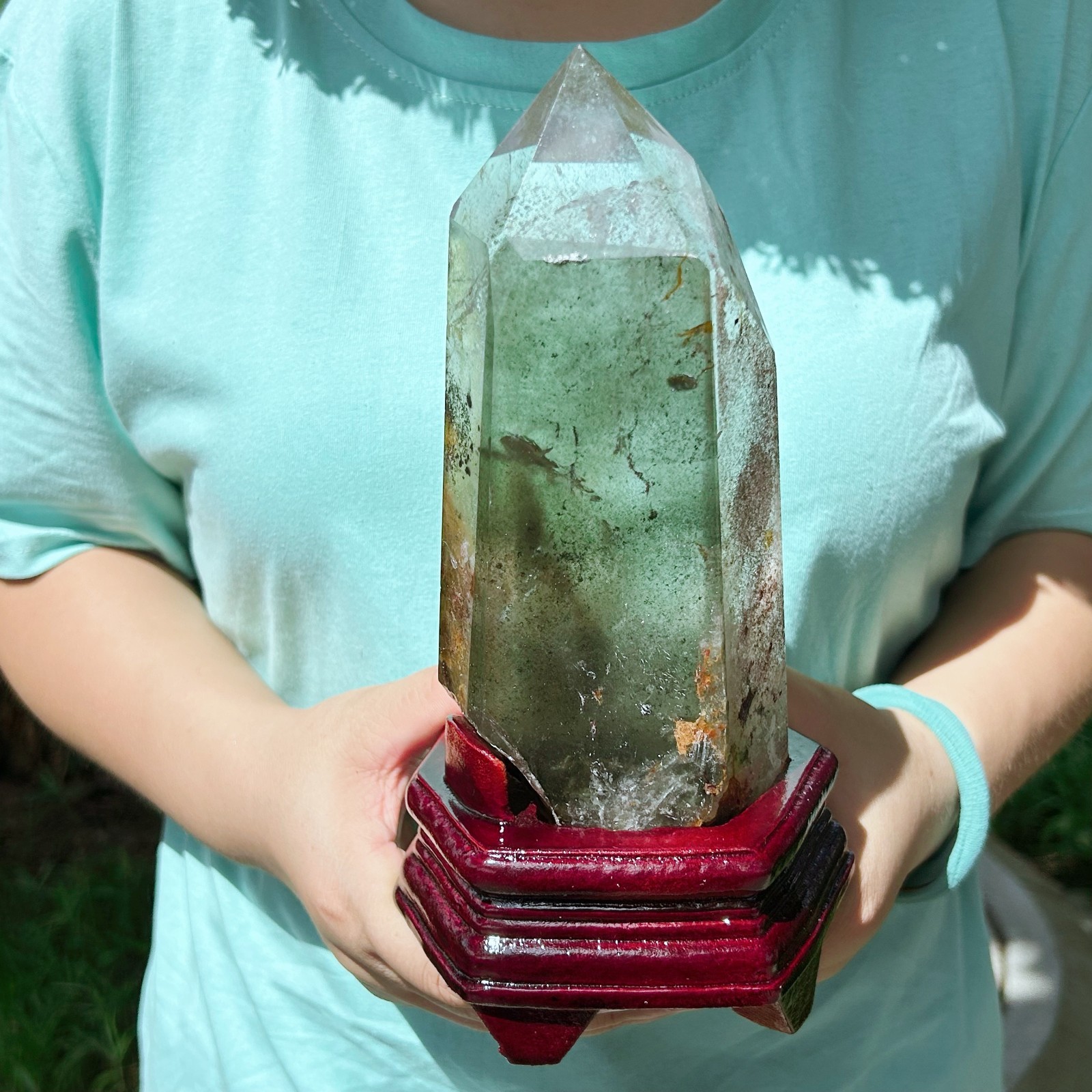 3.49LB Natural Ghost Phantom Quartz Obelisk Crystal Wand Point Healing C3041