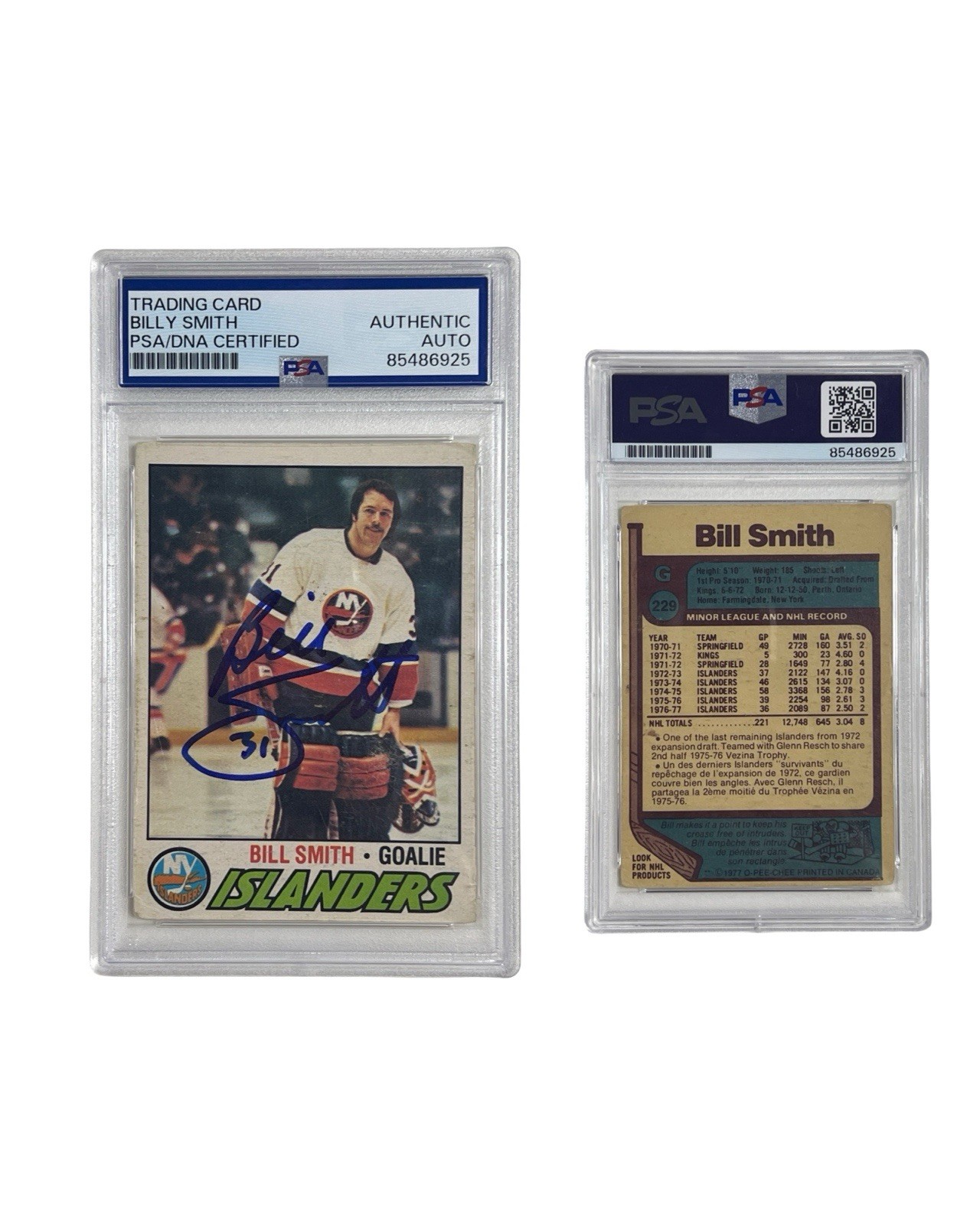 1977 Billy Smith Autographed O-Pee-Chee #299 PSA Authentic Auto