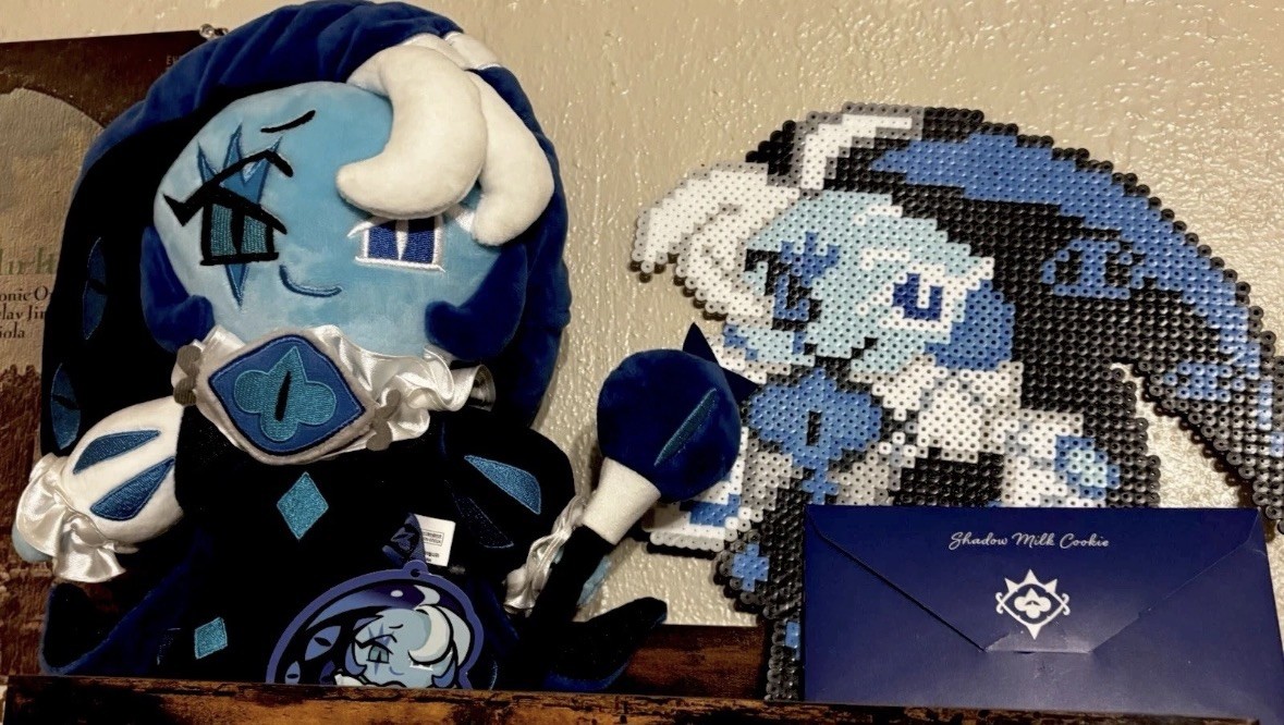 Cookie Run 4th Anniversary Shadow Milk Cookie Plush + perler bead art bundle