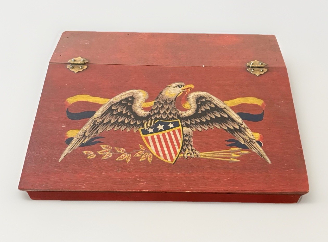 Vintage Yorkraft Red Hand-Painted American Eagle Folk Art Stationery Desk