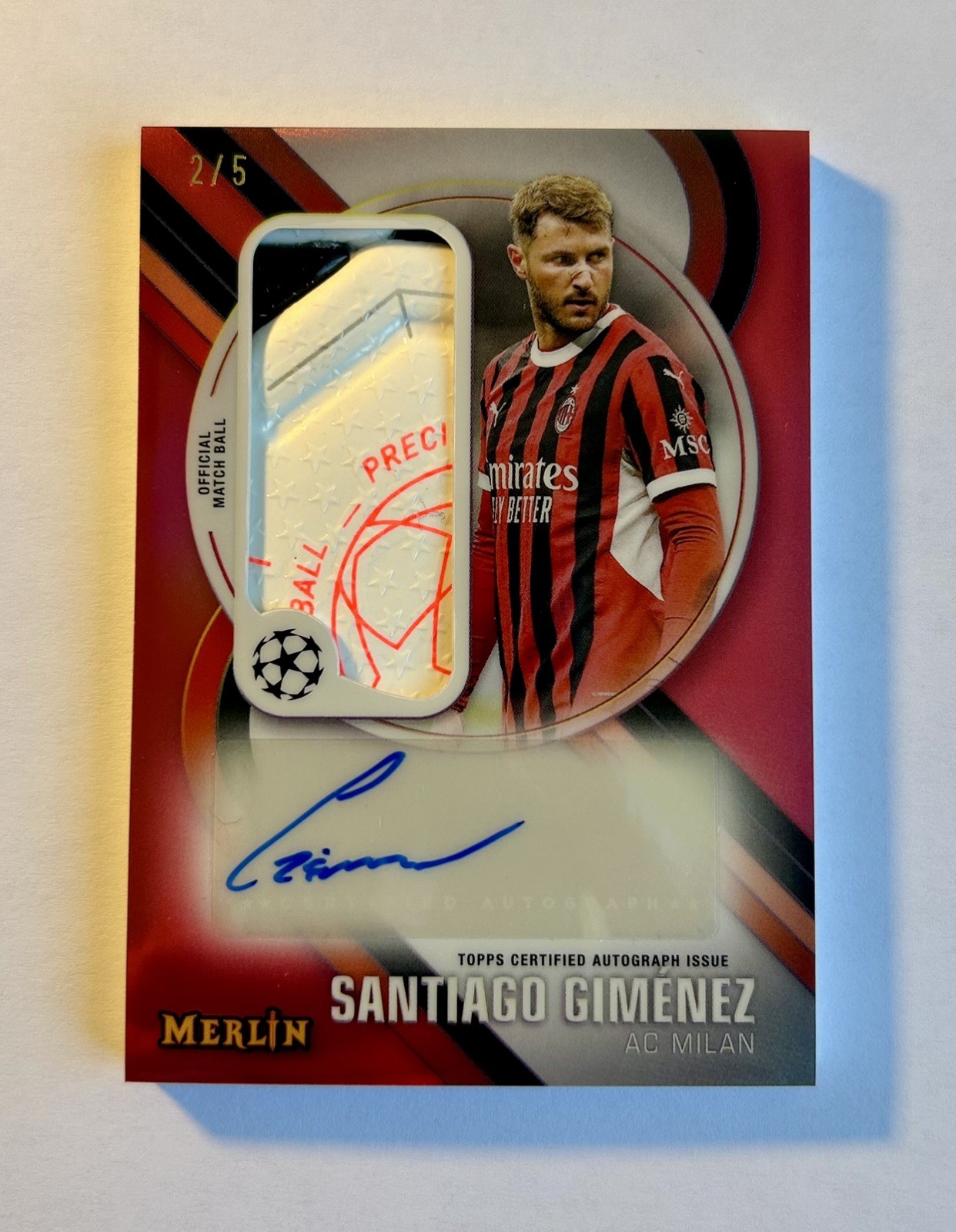 Santiago Giménez 2/5 Autograph Match Ball Topps