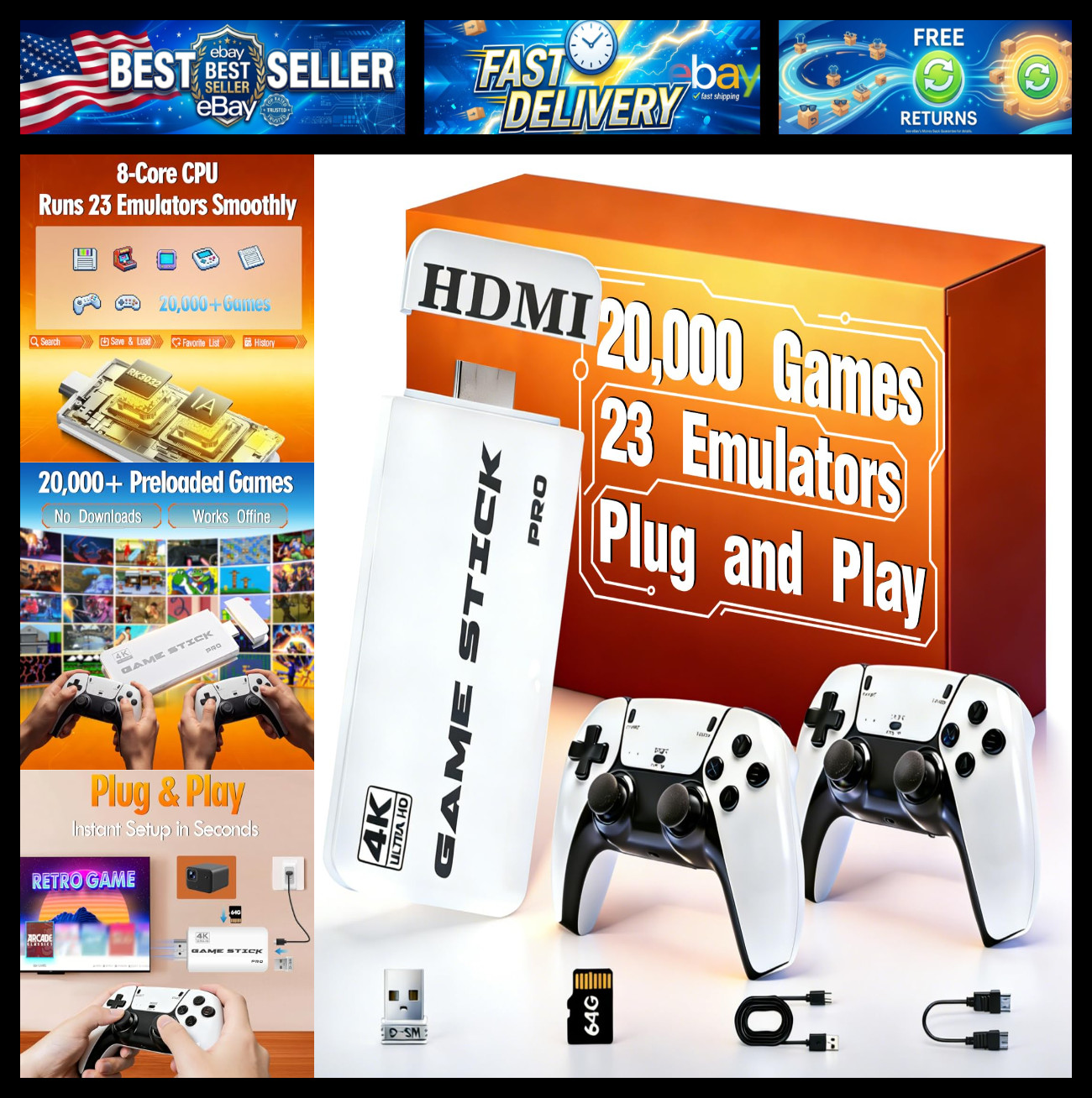 Retro Gaming Console 2026 Upgrade with 20000 Games, 4K HDMI Output 64GB Storage,