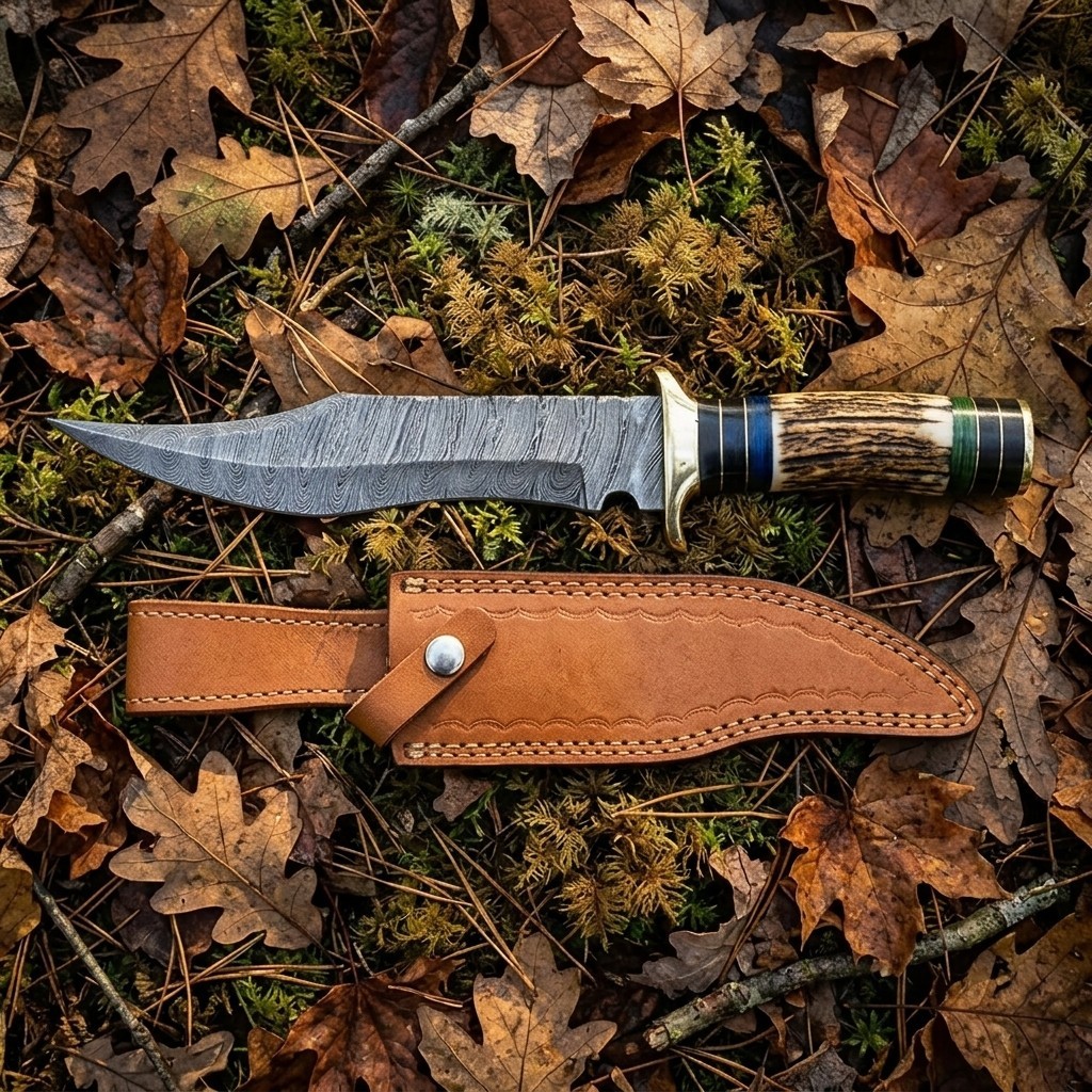 14” Custom HANDMADE FORGED DAMASCUS Steel Hunting Knife Handle Camping EDC Knife