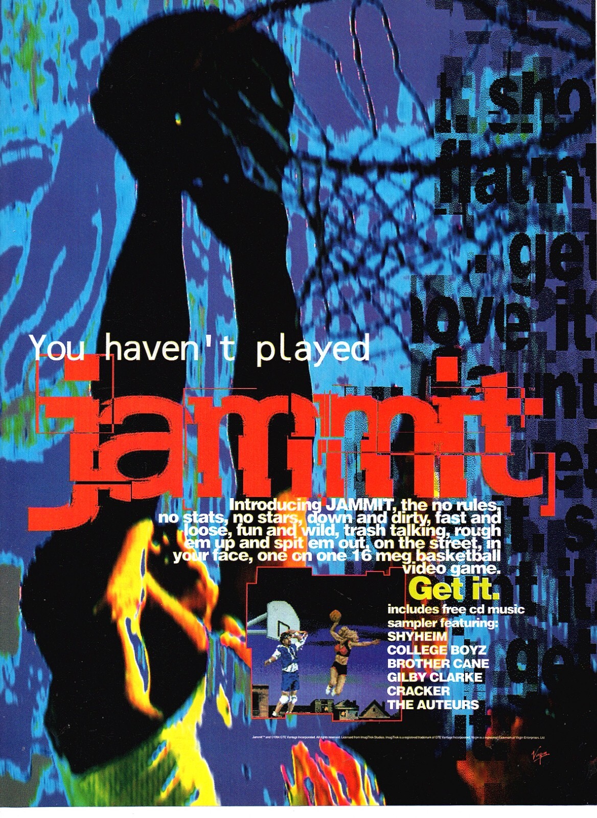 1994 JAMMIT SEGA GENESIS Video Game PRINT AD - STREET BASKETBALL GAMING AD ART