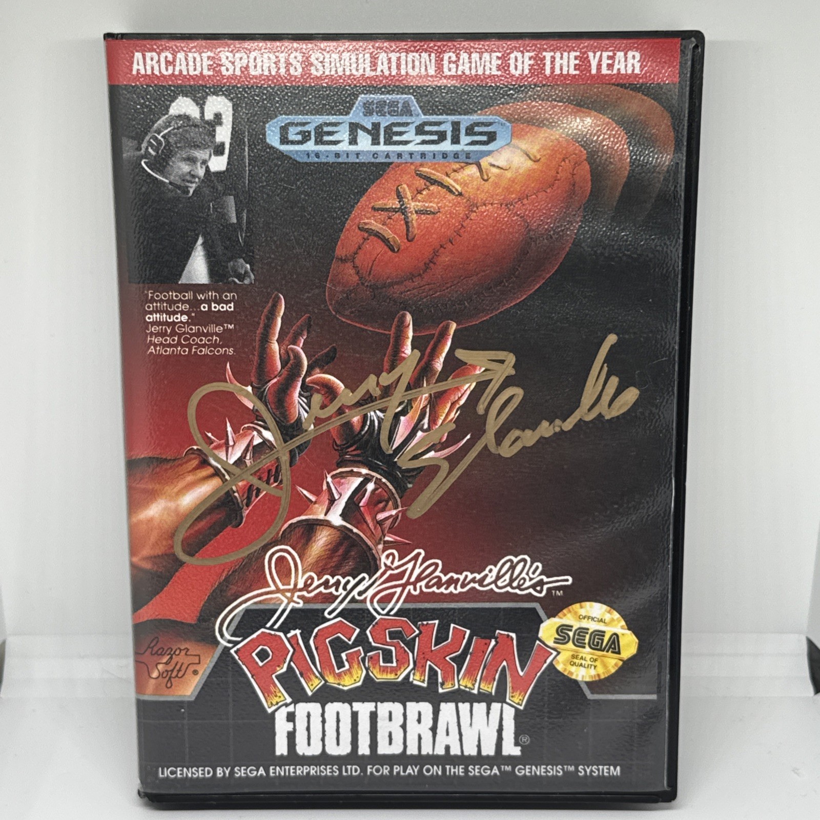 Jerry Glanville's Pigskin Footbrawl (Sega Genesis, 1992) SIGNED Cover BAS Auth.