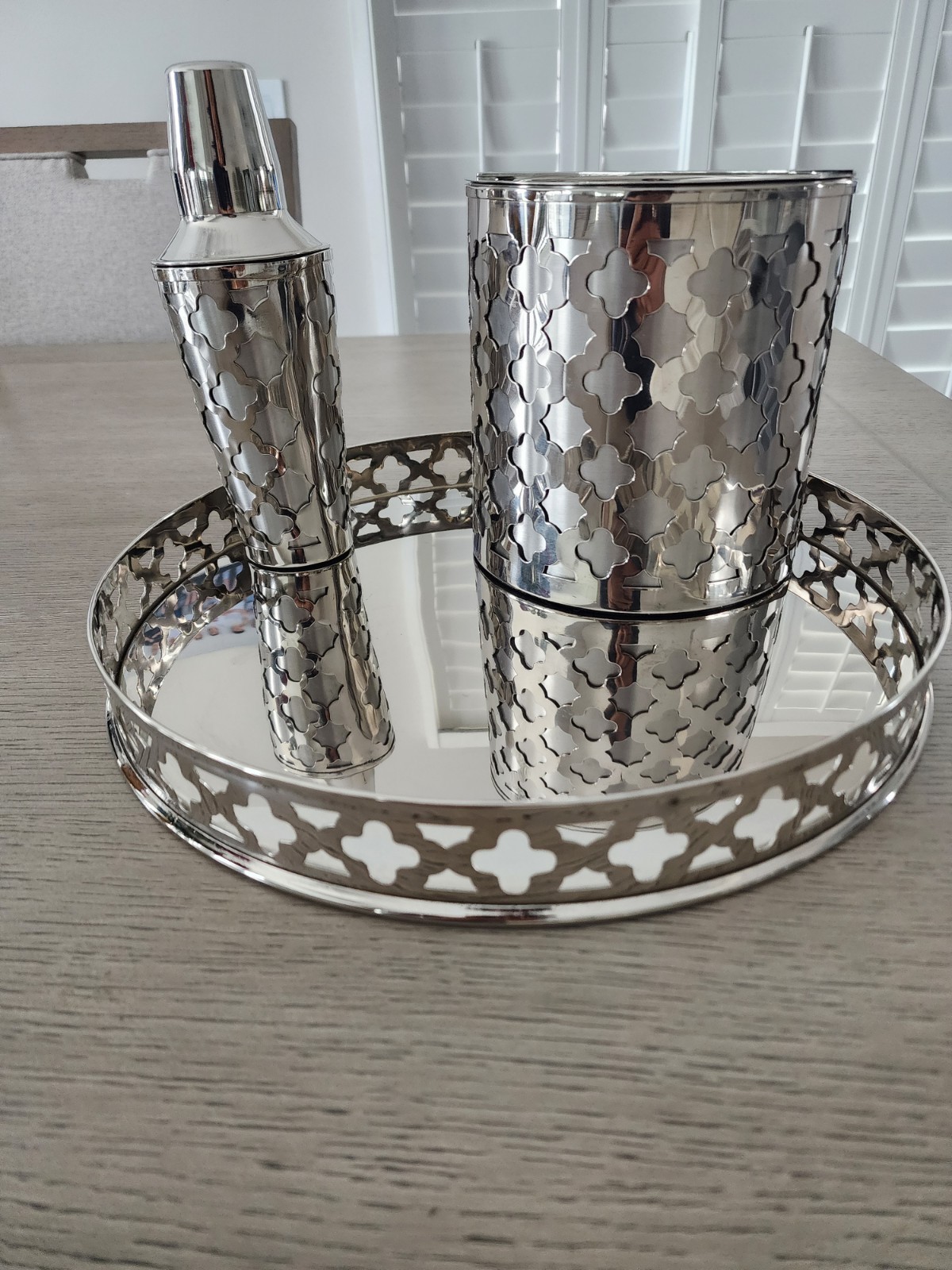 Z Gallerie Palomar Collection 3-Piece Stainless Steel Bar Set Tray Ice Bucket Co