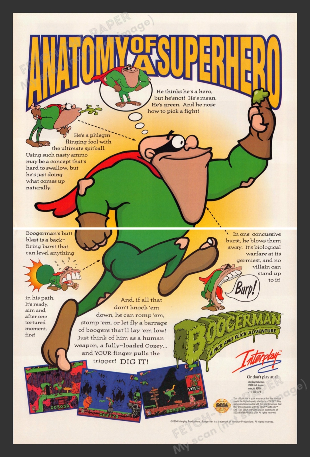 Boogerman Video Game 1990s Print Advertisement 2 Page Ad 1994