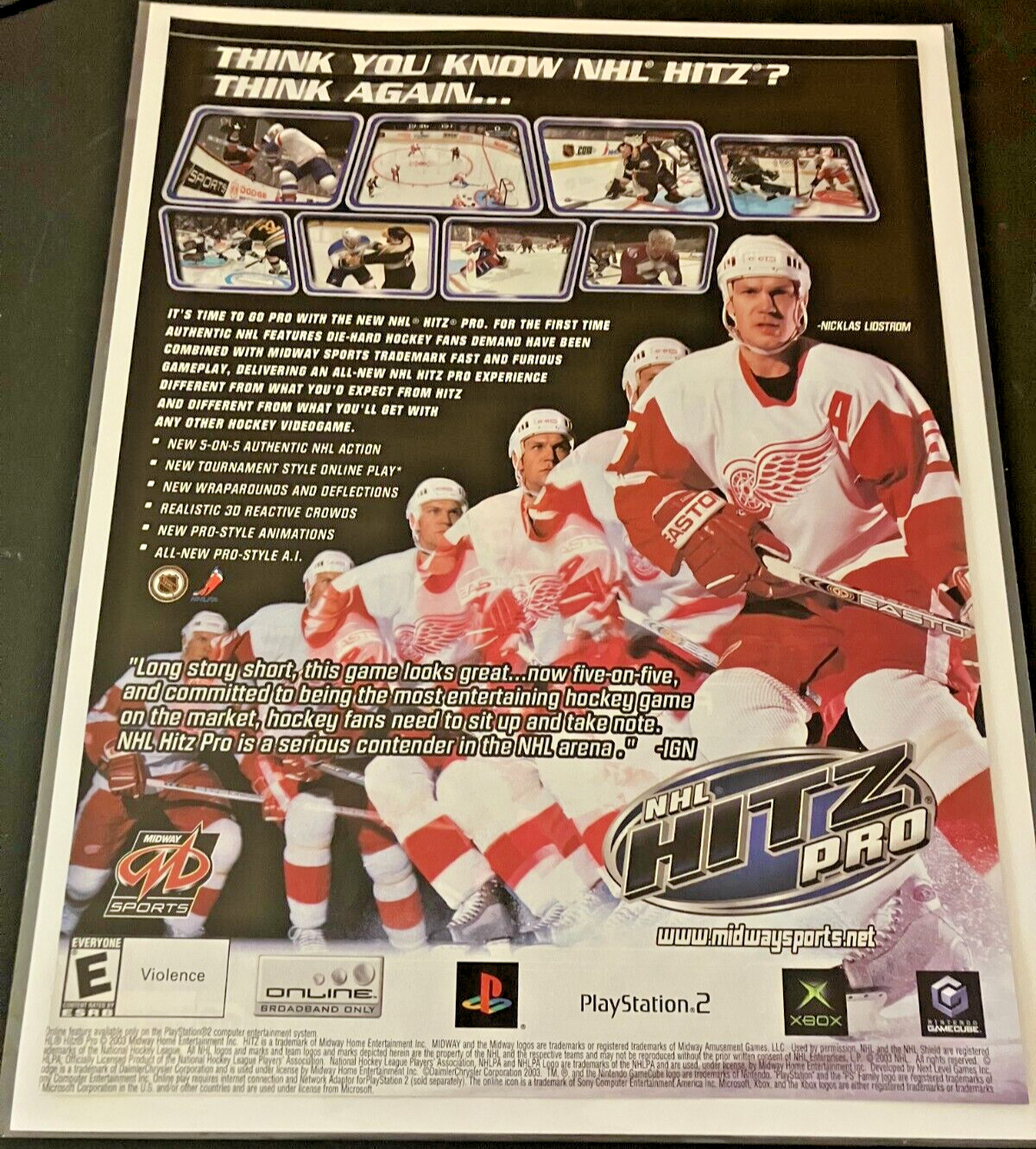 NHL Hitz Pro / Nicklas Lidstrom - Vintage Hockey Gaming Print Ad / Wall Art MINT