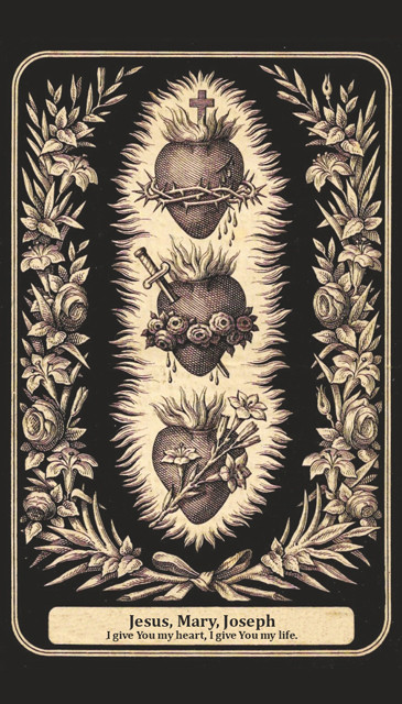 Hearts of Jesus, Mary, and Joseph Prayer Card, LAMINATED 5-pack