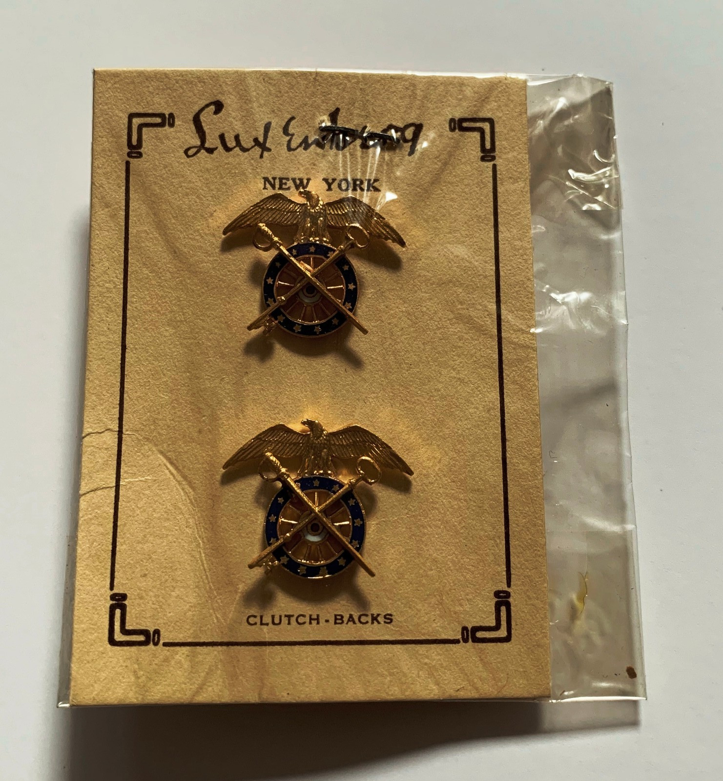 MS005  Genuine WW2 Luxenberg New York US Army Quartermaster Corps insignia Pins