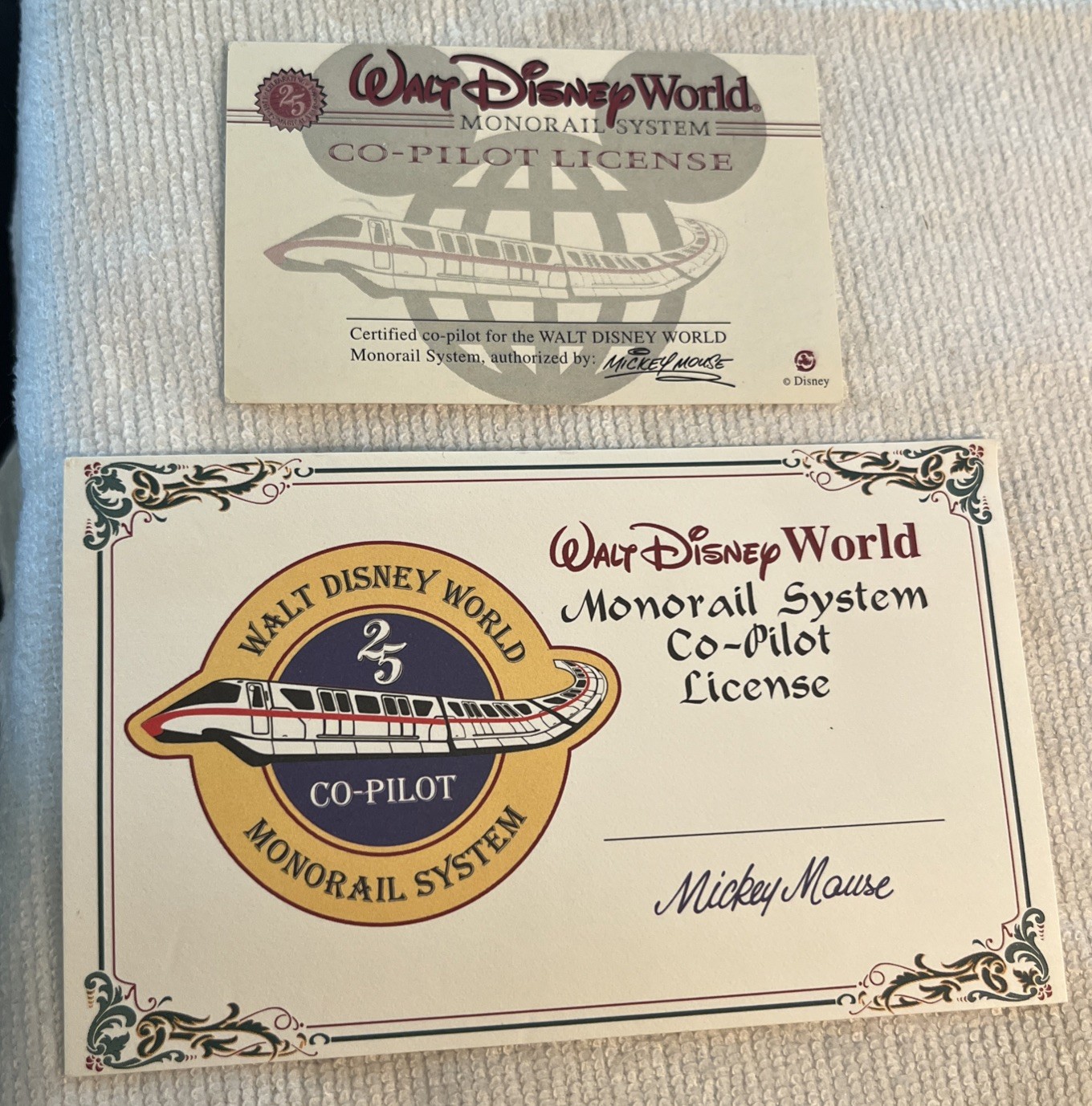 GET BOTH WDW Old Rare Version 1996 Walt Disney World Monorail Co-Pilot License