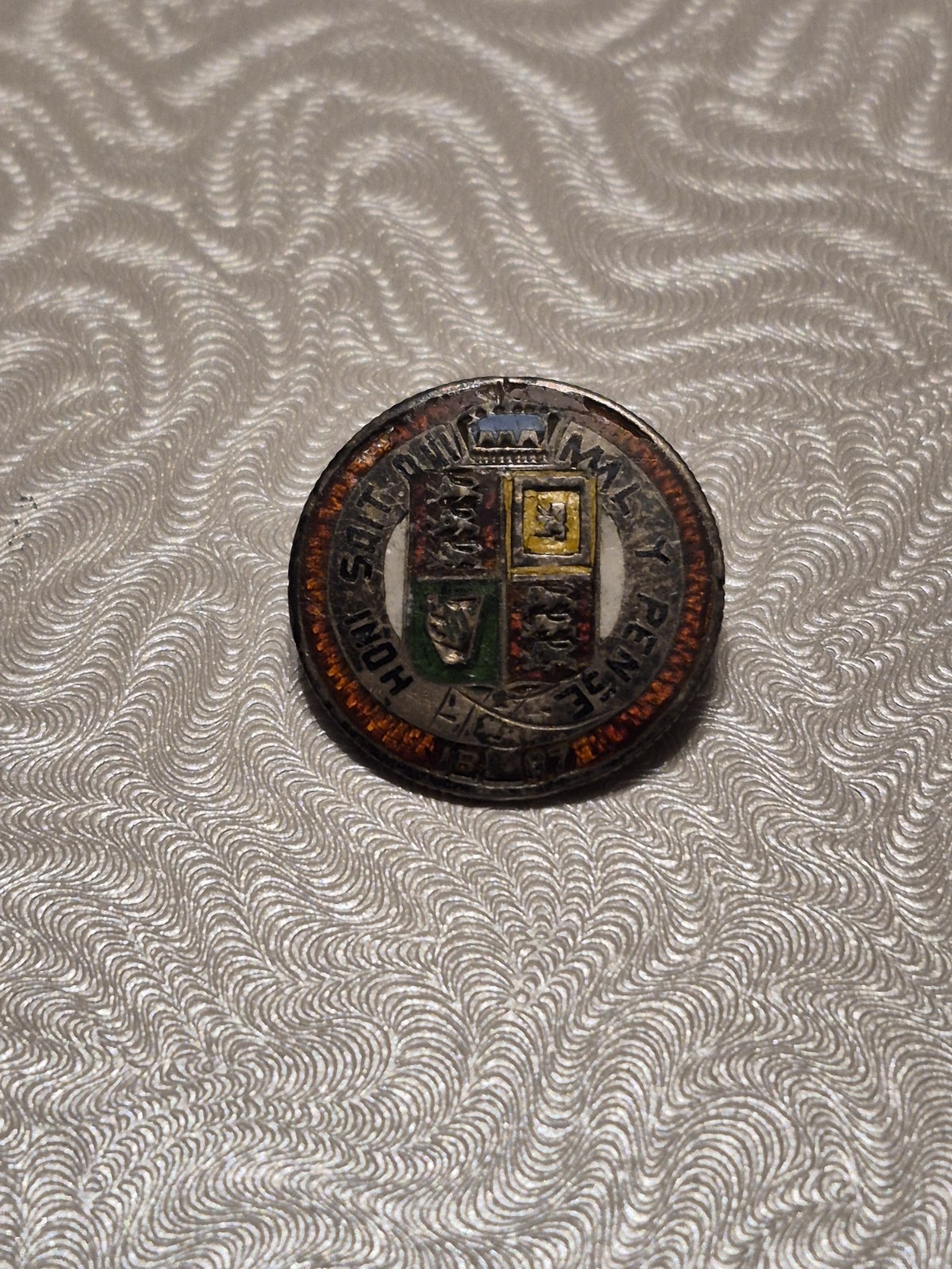 1887 Queen Victoria Jubilee Enameled Silver Shilling Coin Brooch