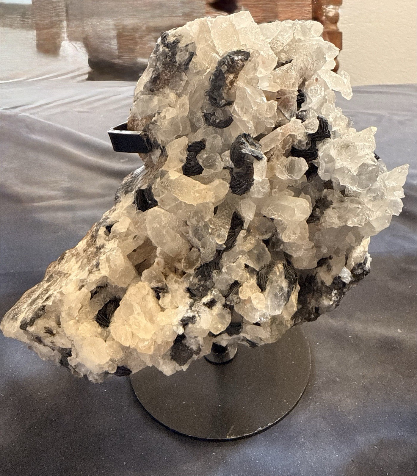 Large Quartz Black Tourmaline Crystal Cluster on Stand 5 LB Natural Specimen