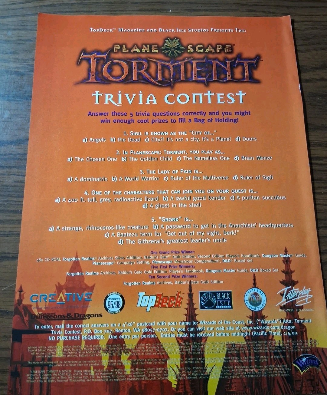 Plane Scape Torment Trivia Contest Print Ad Vintage 8X11 2000 Promo 