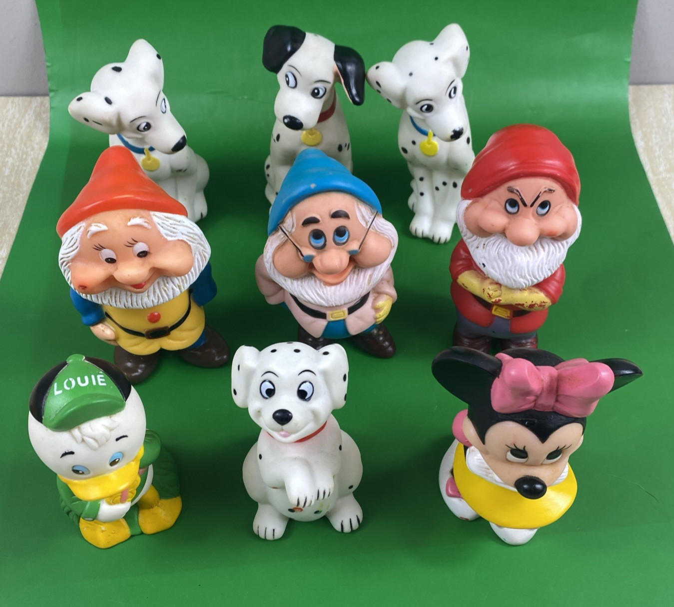 Lot of 9 Vintage Disney Rubber Squeak Toys Dalmatians Drawfs  Minnie & Louie