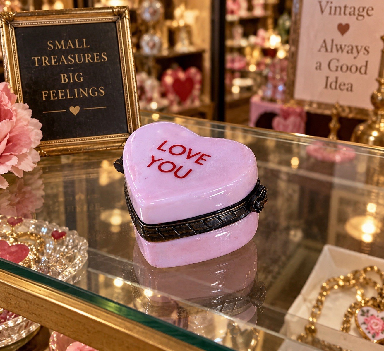 Rare PHB Midwest LOVE Pink Candy Conversation Heart Trinket Box L@@K