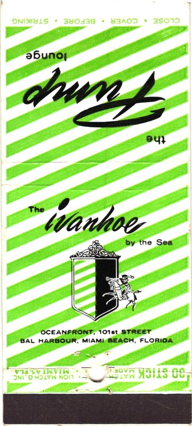 The Ivanhoe by the Sea Jungle Lounge Bal Harbour FL Vintage Matchbook 1970s