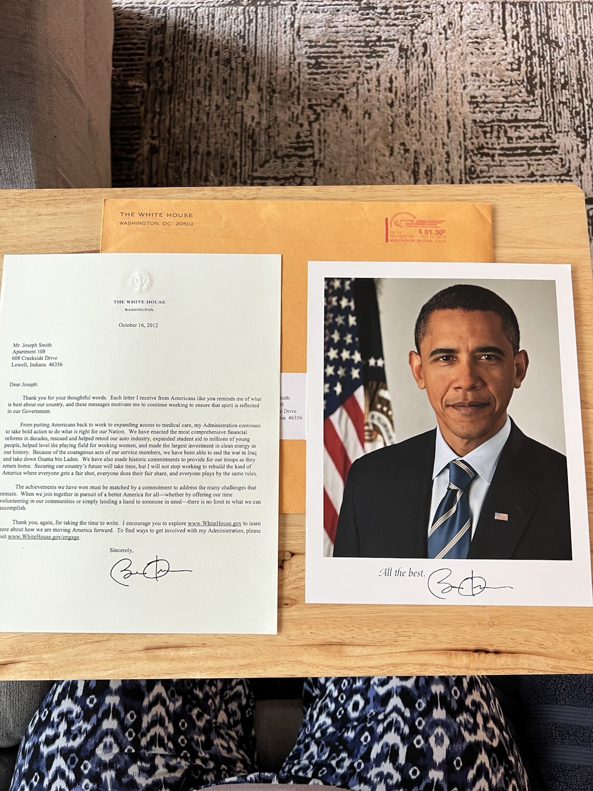 Official White House Barack Obama Letter, Signed Portrait Photo & Envelope SET