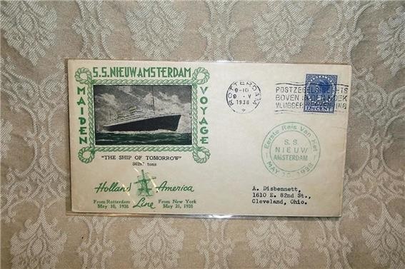 1938 FIRST DAY COVER S.S. NEW NIEUW AMSTERDAM HOLLAND AMERICA LINE MAIDEN VOYAGE