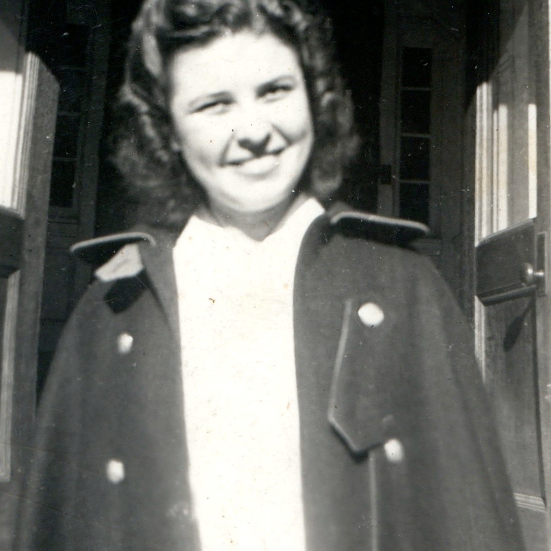 c1940s WWII Era Student Nurse Uniform Cape Cap Snapshot Photo Doorway Portrait