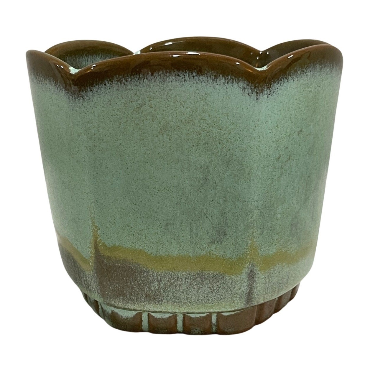 Frankoma Pottery 37 Prairie Green Scalloped Planter Vintage MCM HD94