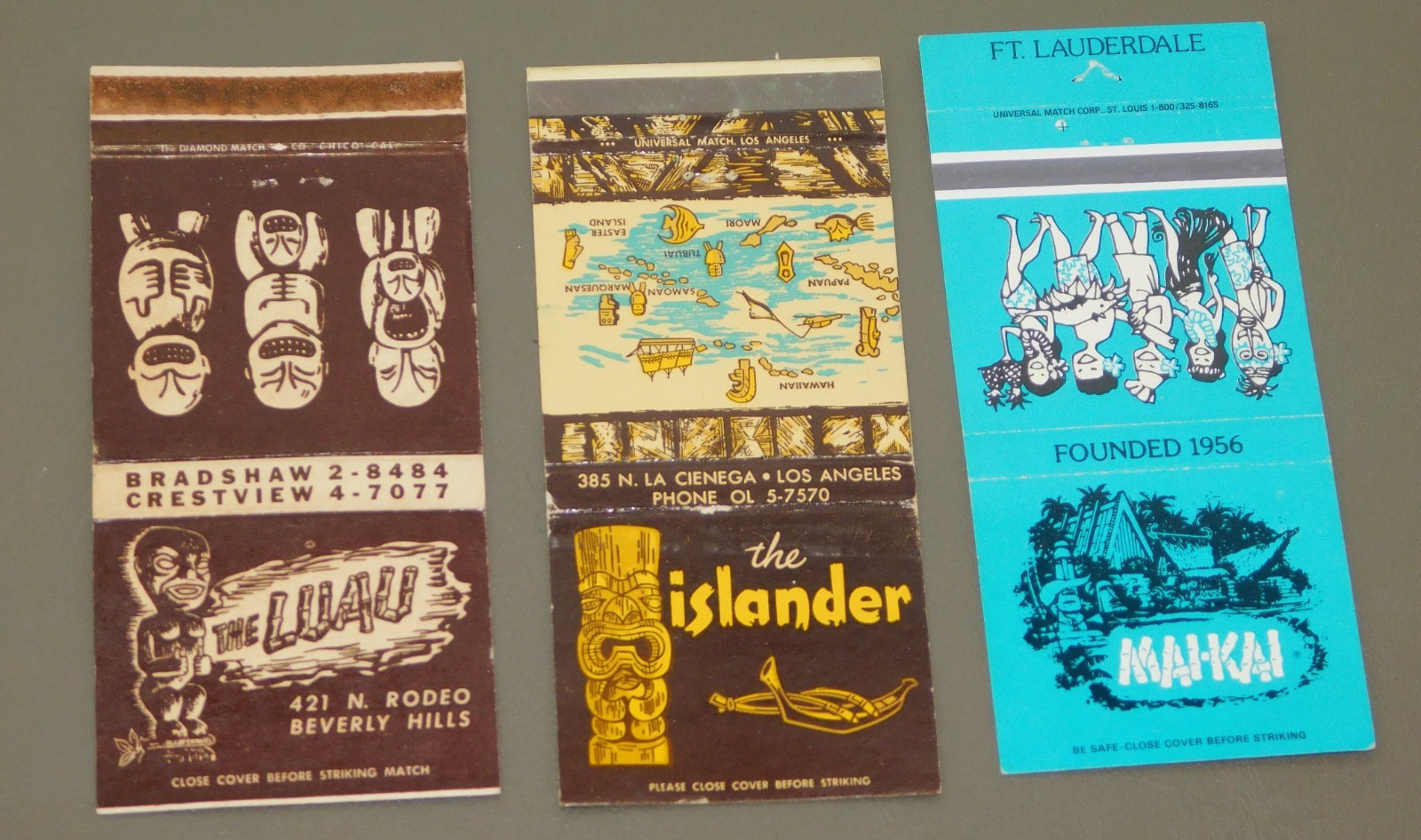 Vintage TIKI Matchbook Cover Lot of 3 Luau, Islander & Mai-Kai Nice Unstruck
