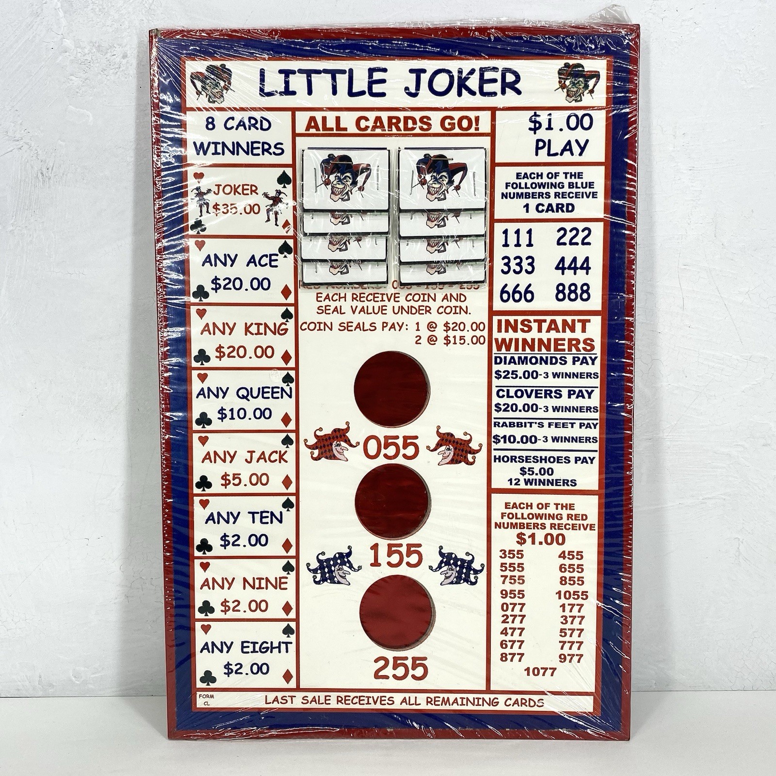 $1.00 Little Joker Card Game Pull Tab Board Raffle Gambling Vintage 70’s Sealed
