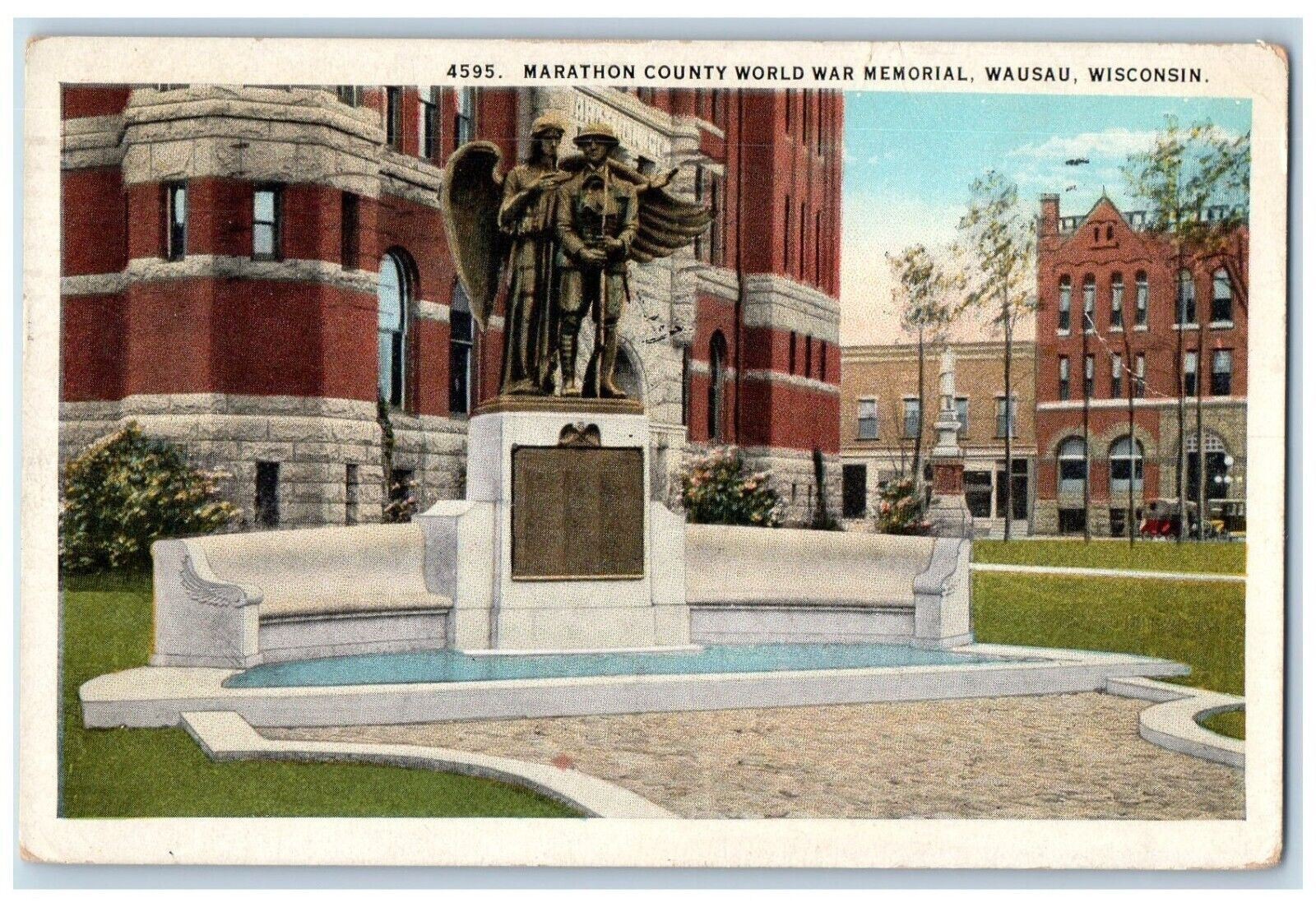 1928 Marathon County World War Memorial Wausau Wisconsin WI Vintage Postcard