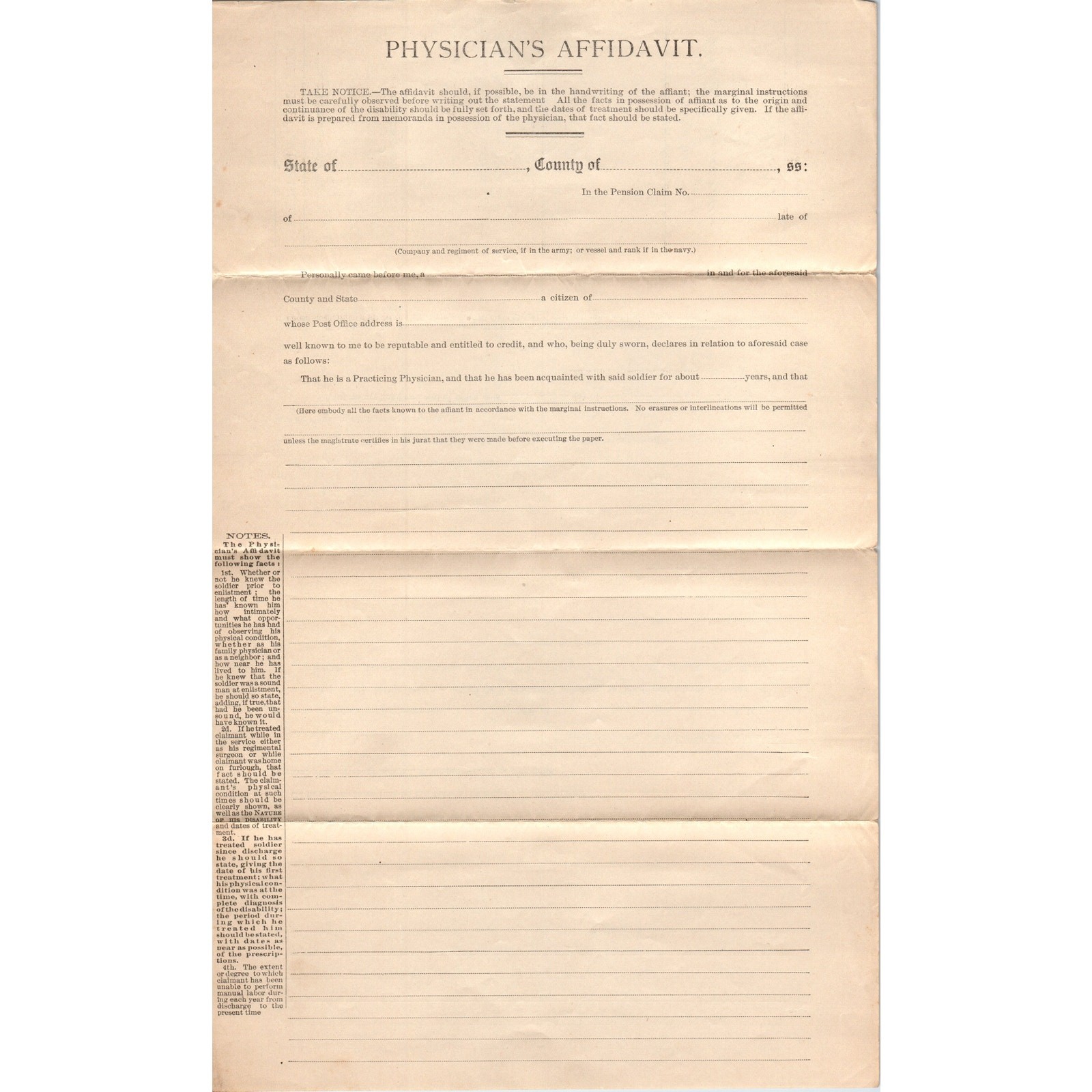 1880s Medical Evidence Physician\'s Affidavit Form AF7-E7