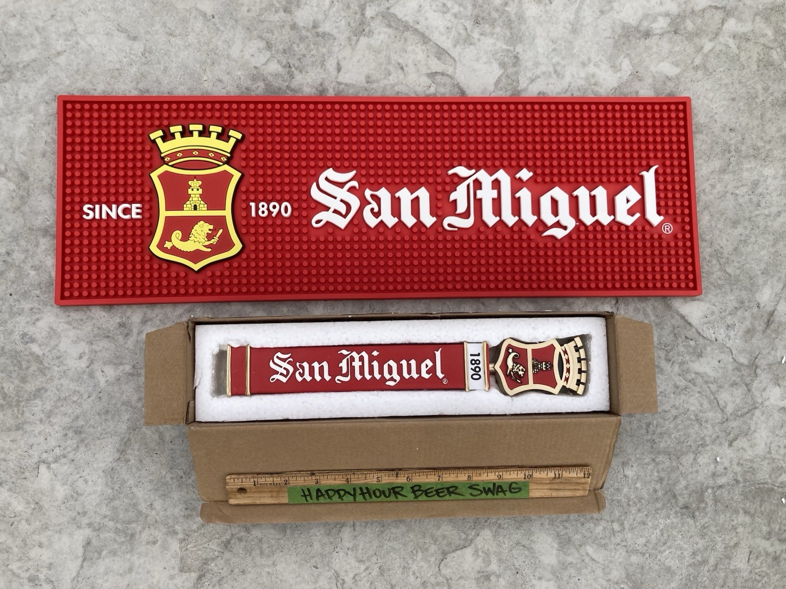 🔥 NIB Rare San Miguel Tall Premium Import Beer Tap Handle & Large Bar Mat Lot