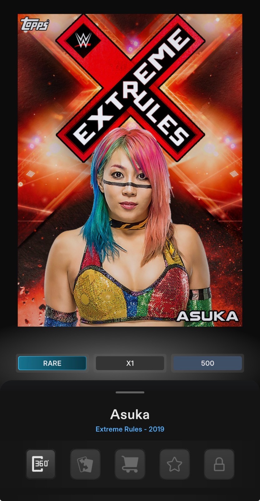 TOPPS WWE SLAM DIGITAL CARD 2019 ASUKA RARE 500cc EXTREME RULES