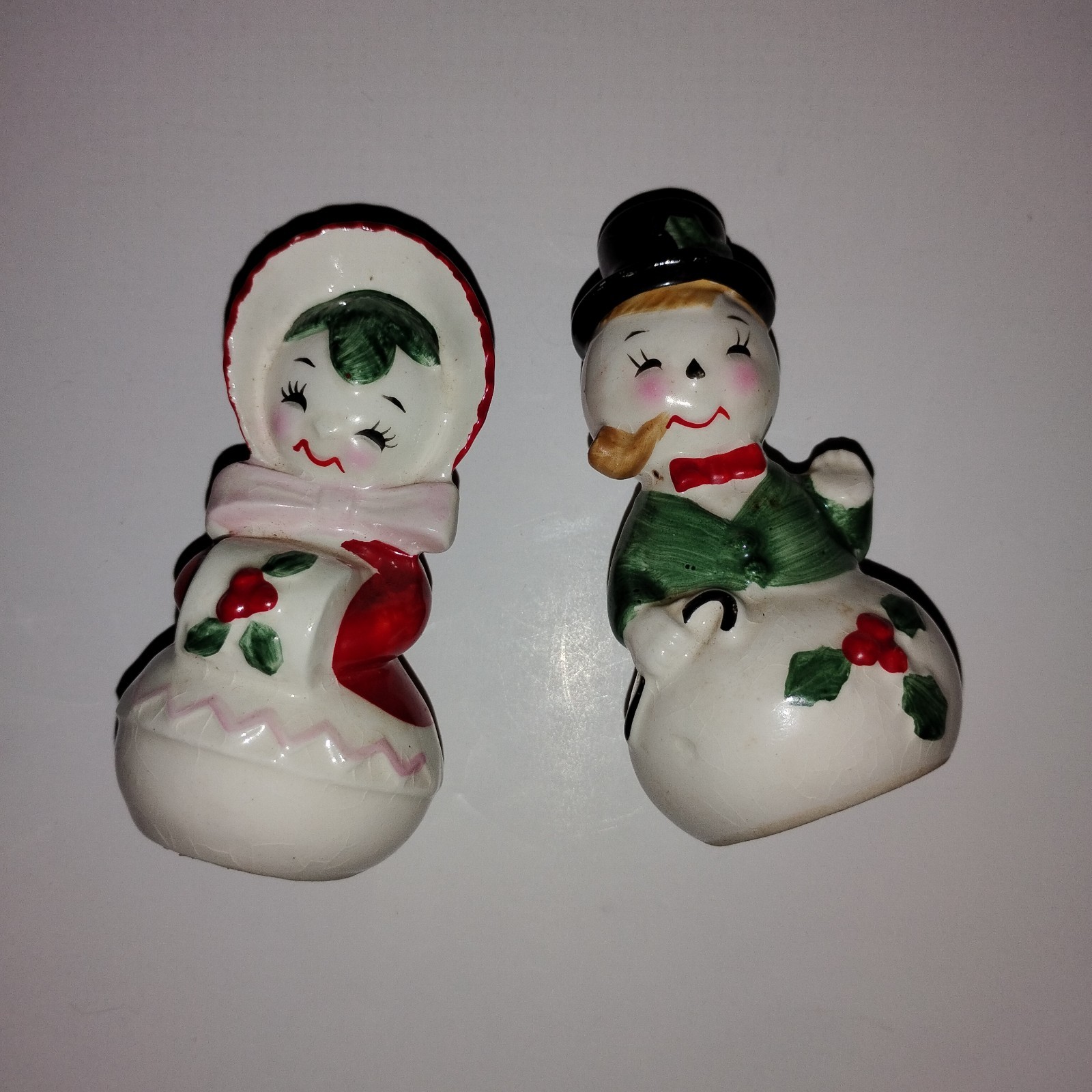 VTG 1950-60s Adorable Mr. & Mrs. Snowman Japan Salt & Pepper Shakers 