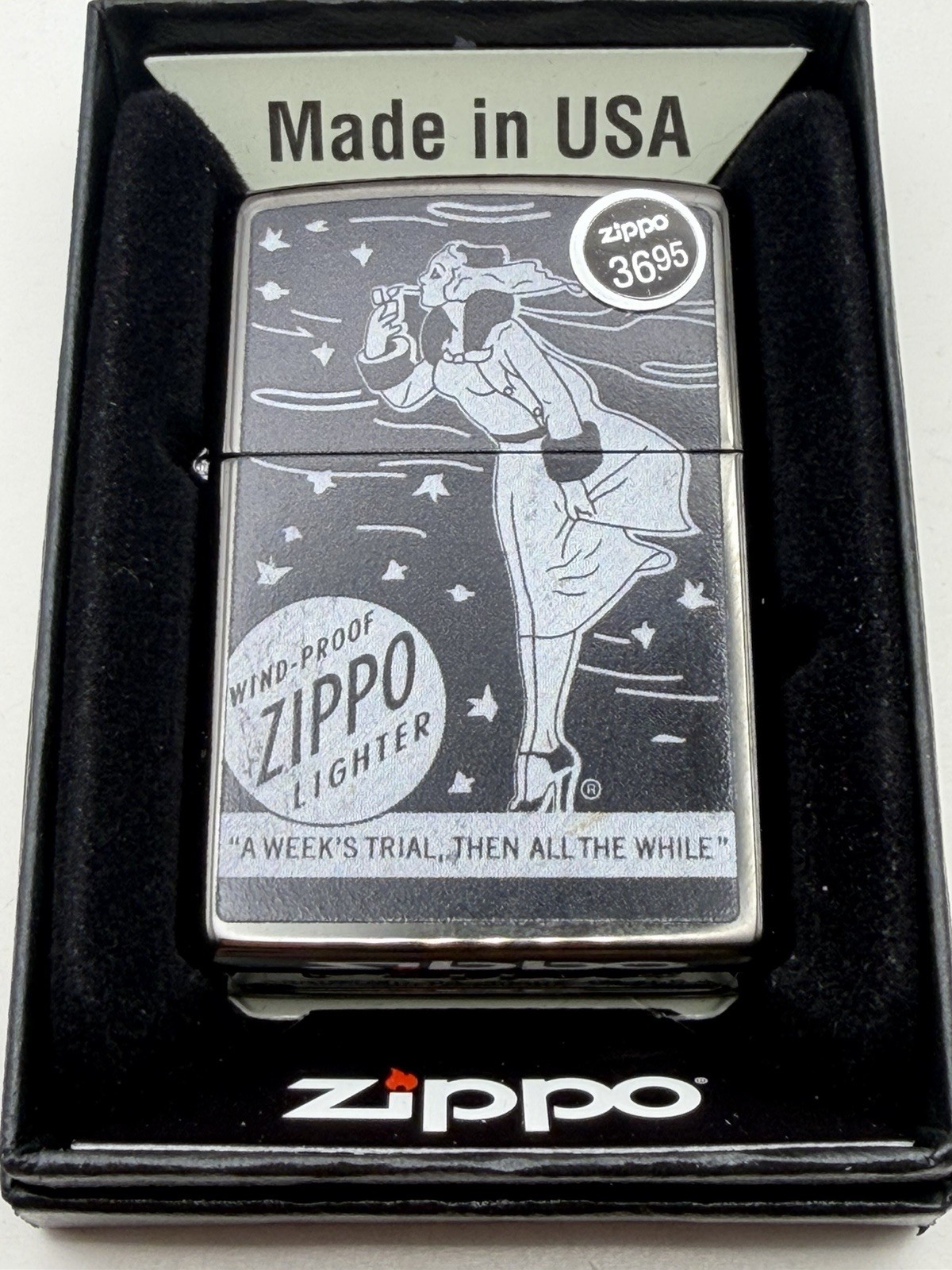 Windy Girl High Polish Black Zippo Lighter NEW 48456 B73