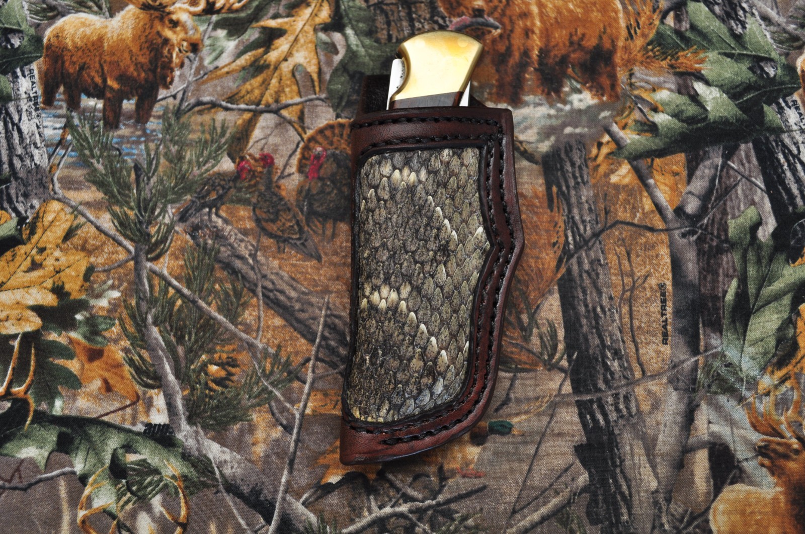 Custom Crafted Sheath for Buck 110 L. Hand-Western Diamondback Inlay-Sheath only