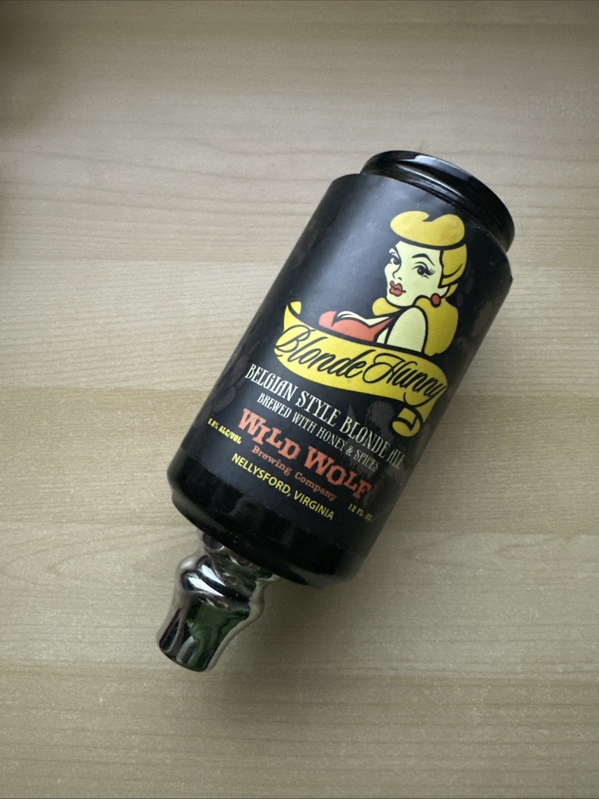 Wild Wolf Blonde Hunny Beer Can Tap Handle w/ Blonde Girl Figural Man Cave