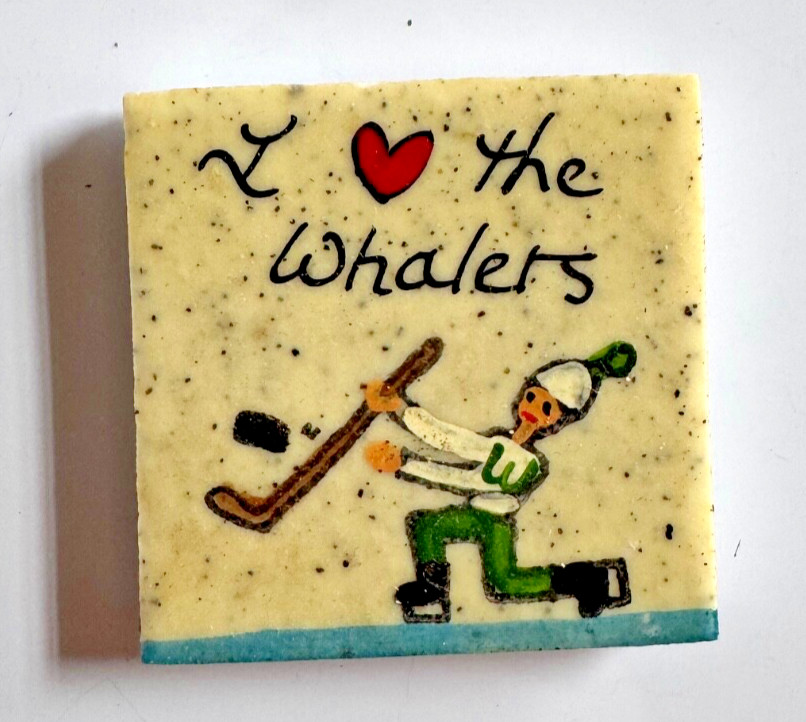 Vintage 1980\'s Artisan Refrigerator Magnet Hartford Whalers Ceramic Tile Painted
