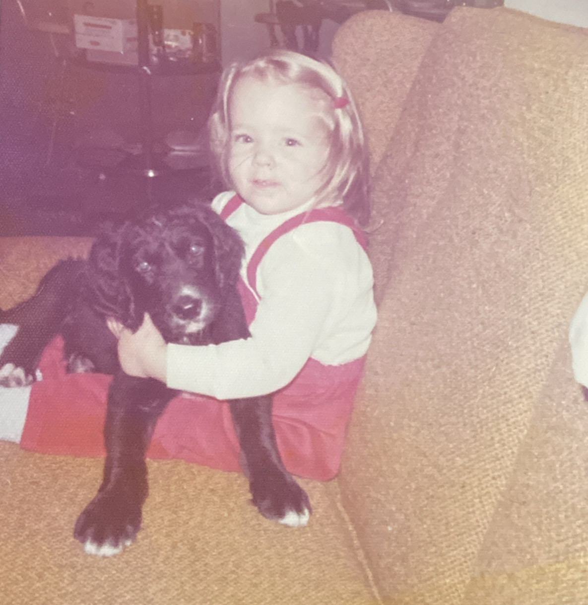 1970s Cute Adorable Little Blonde Girl Holding Black Puppy Dog Orig Photo P20q20