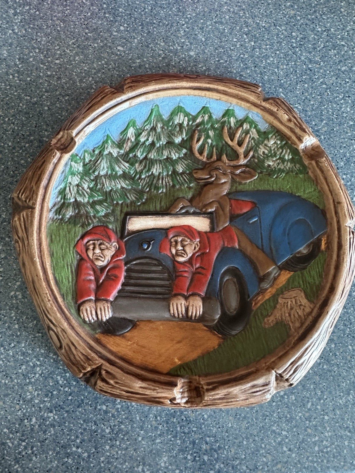 Vintage Ceramic Deer Bagged Hunter Ashtray Driving Gag Gift 9” Funny Redneck Man