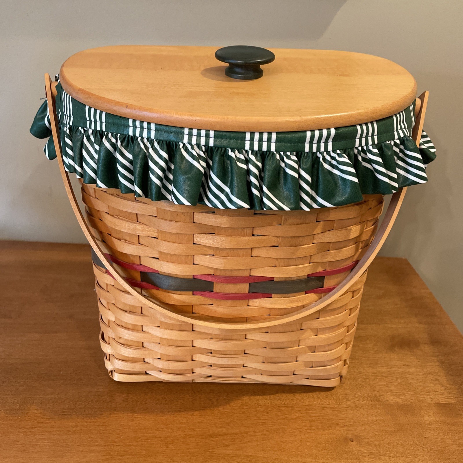 Vintage Longaberger 1998 Holiday Hostess Basket Lid Fabric Plastic Liners Hangs