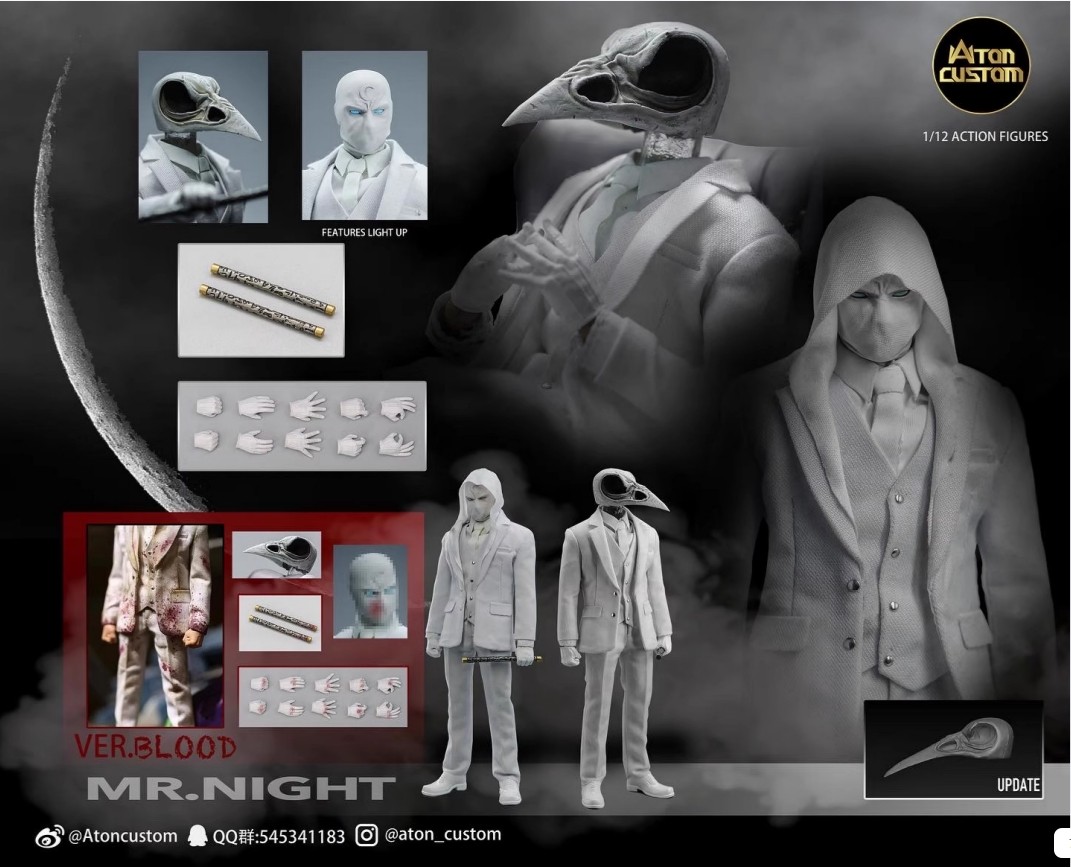 1/12 Scale Moon Knight Mr.night Aton Custom Movable Action Figures Collectibles
