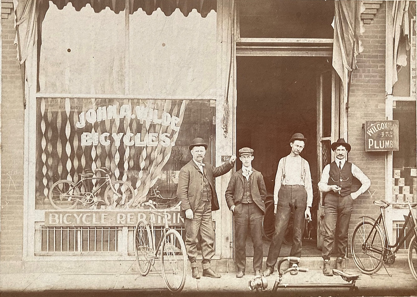 RARE 1890S ANTIQUE PHOTO BICYCLE SHOP JOHN A. WILDE INDIANAPOLIS IN BIKE BOOM