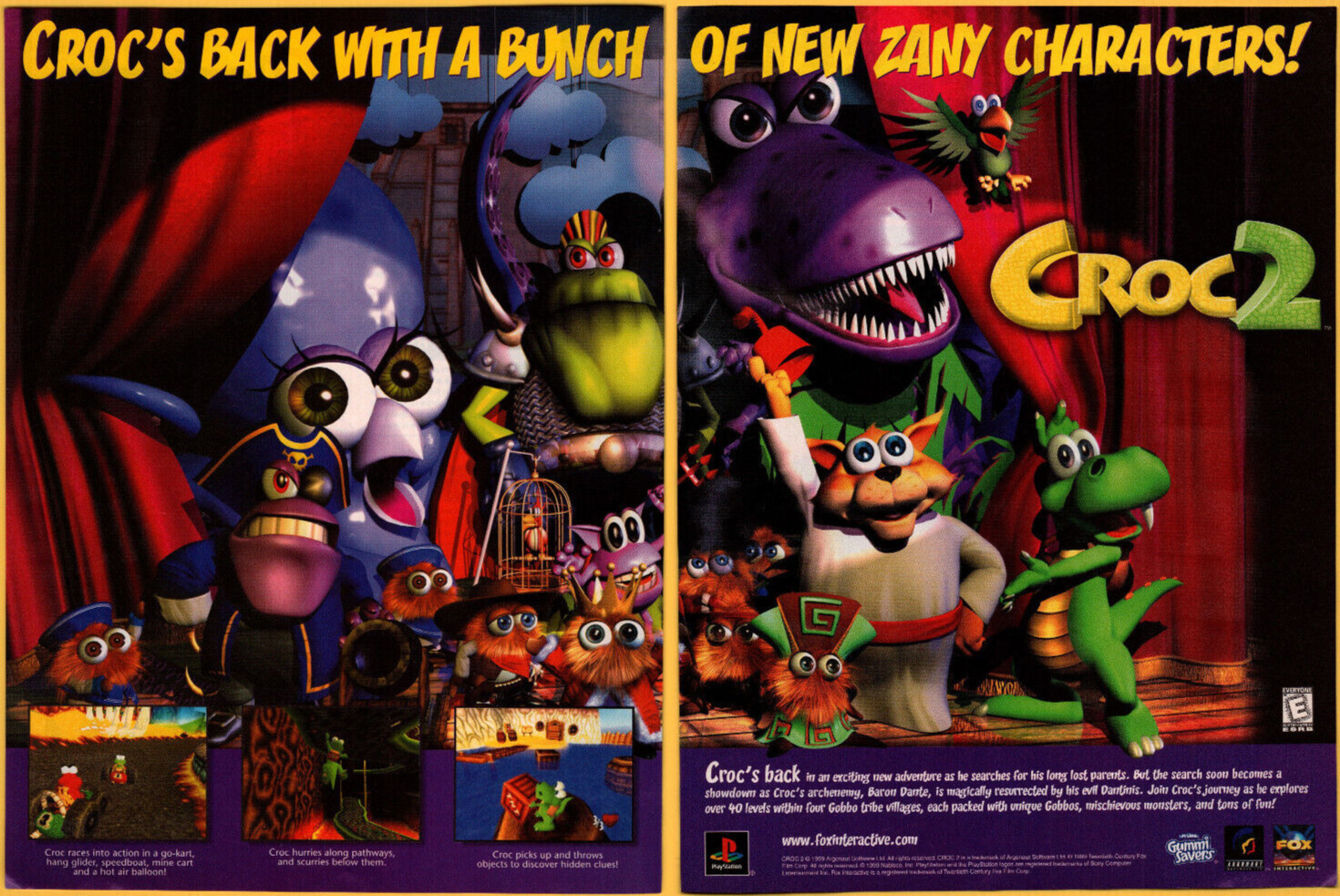Croc 2 - Fox Interactive 2 Page Video Game Print Ad / Poster Promo Art 1999