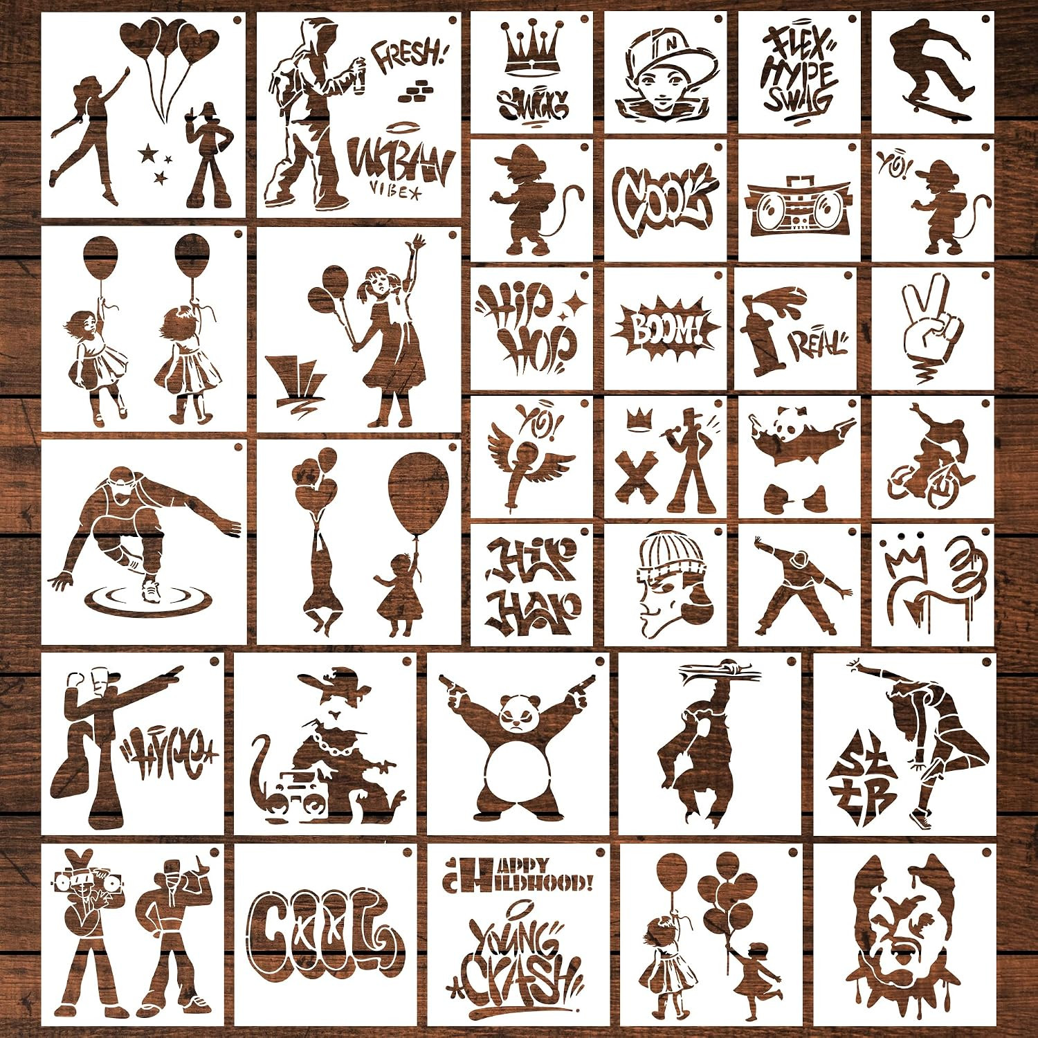 Keluna Street Spray Painting Stencils - 36 Pcs Graffiti Street Art Stencils for