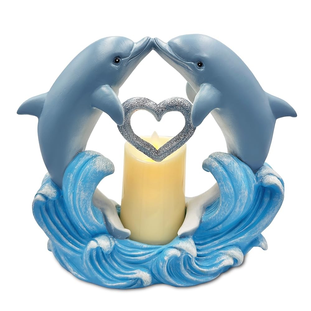 OrnamentallyYou Tides of Affection Dolphin Figurine and Tealight Candle Holder