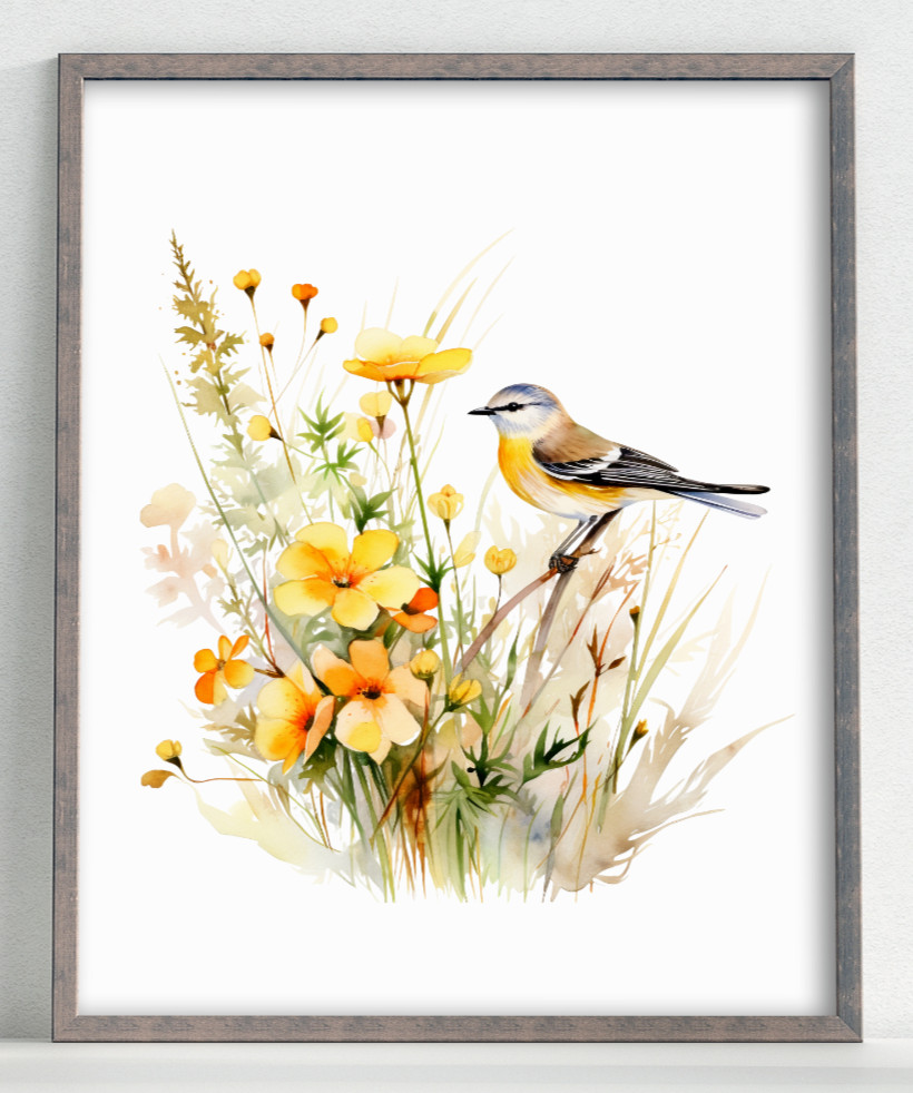 Floral Art Print, Yellow Wildflowers Print, Botanical Nature Art Decor #78