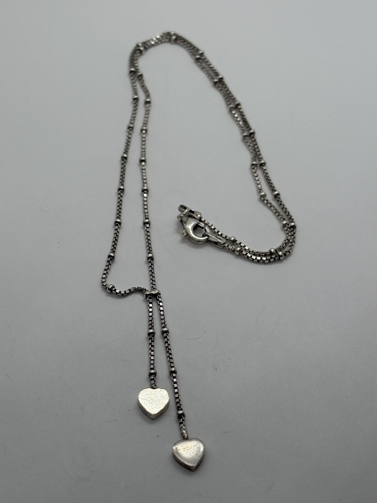 4.7g 16” STERLING SILVER BEADED MADE IN ITALY NECKLACE HEARTS DANGLE UNIQUE